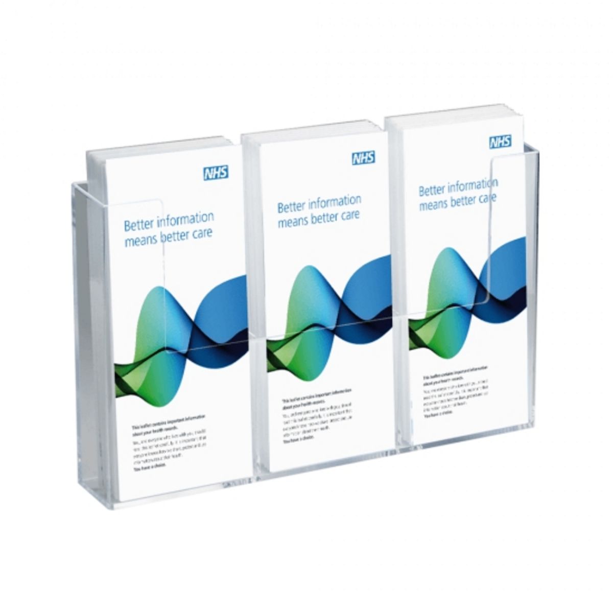 Wall mounted brochure holder with three pockets.png