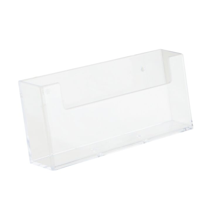 Wall mounted landscape leaflet holder in clear styrene.png