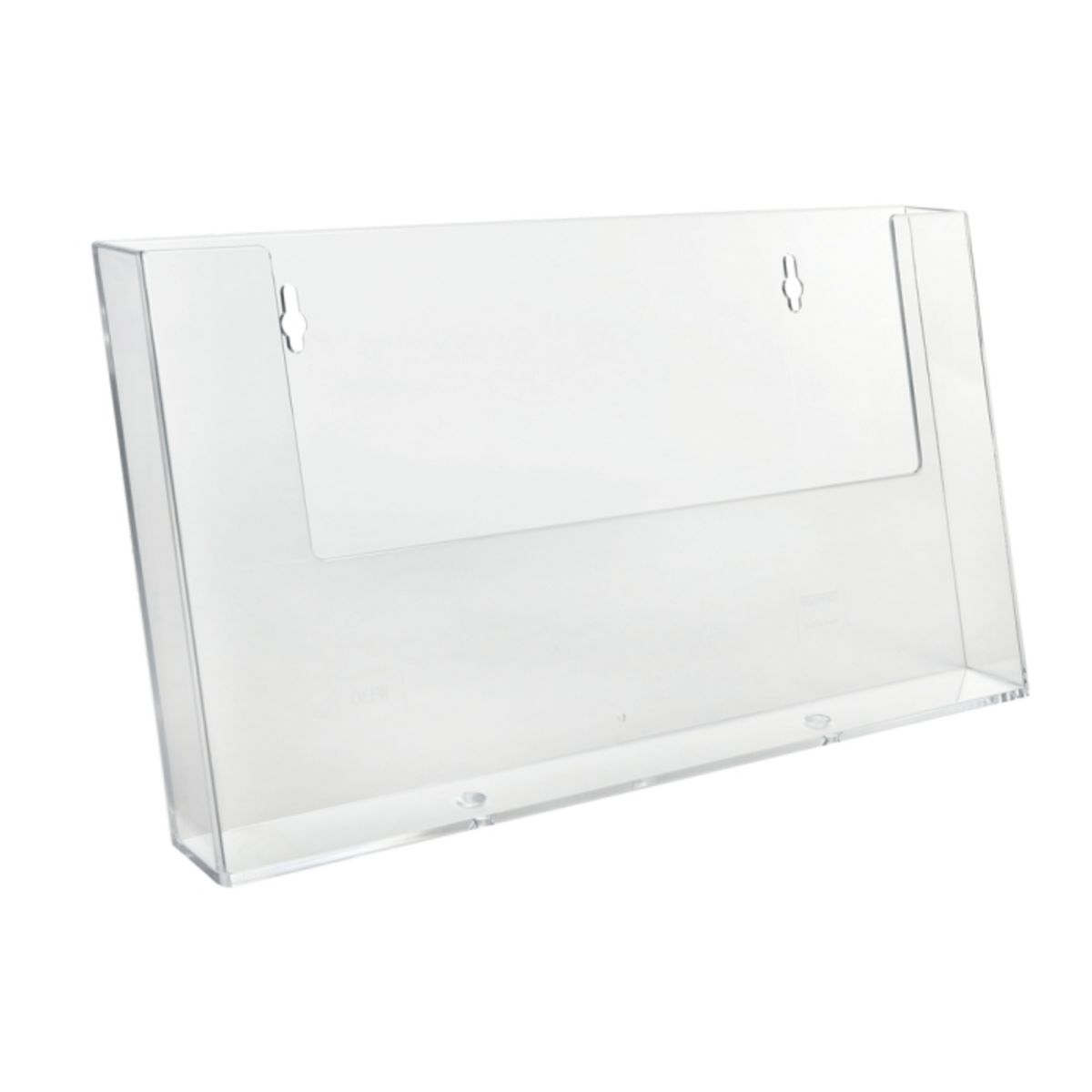 Wall mounted leaflet holder in clear styrene.png