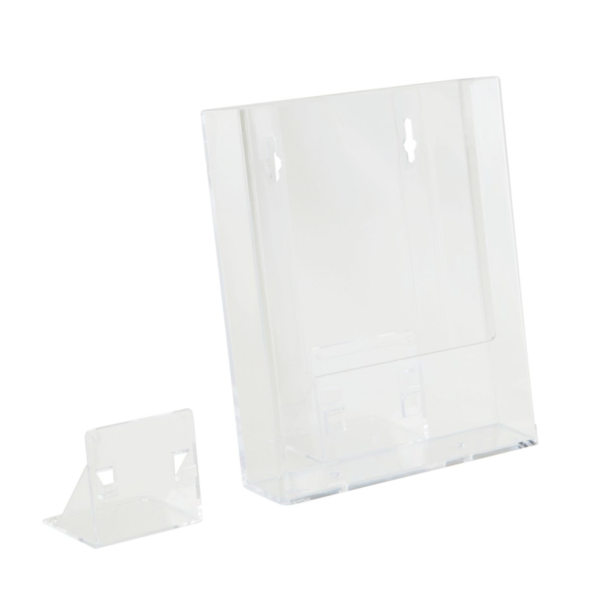 Wall Mounted Plastic Leaflet Holder Dispenser Museum Leaflet with pre-drilled holes and support foot.png