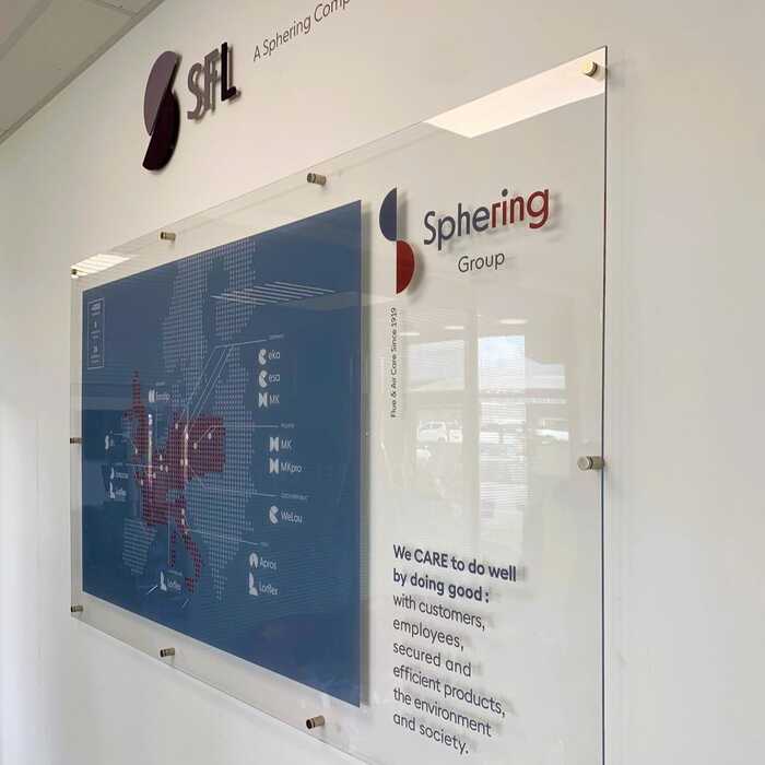 Printed Clear Acrylic With Business World Map of Sites