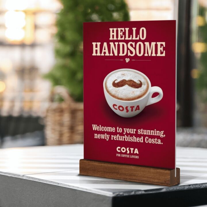 Wooden Card Holder Base displaying promotions on a tabletop.png