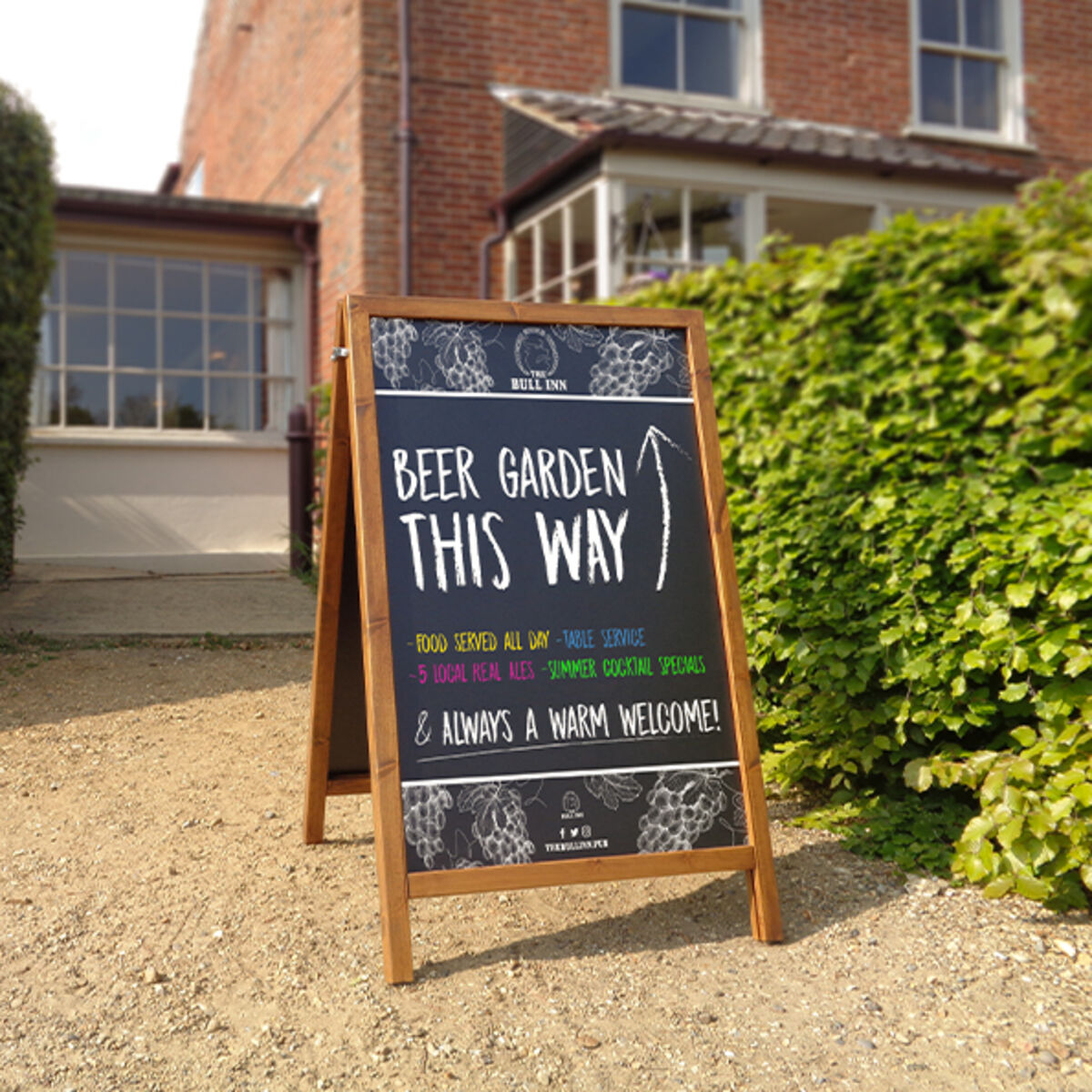 Woodworkz Chalk A-Board outside a pub advertising the beer garden.jpg