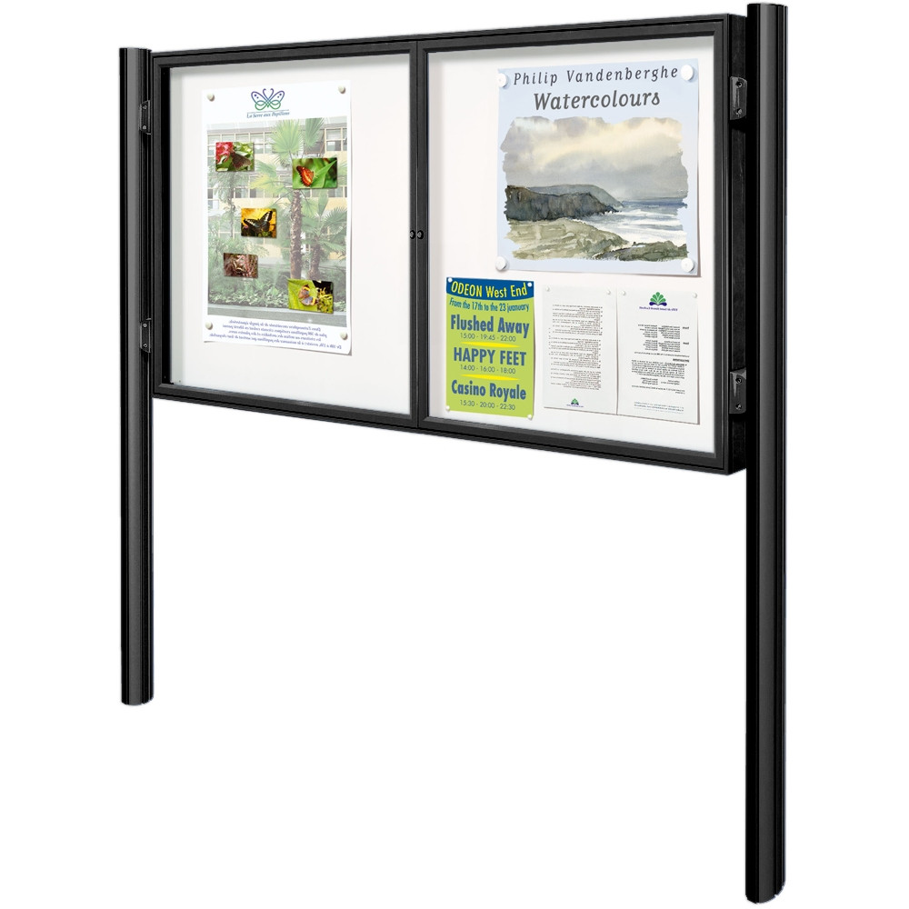 1000 Exterior Lockable Notice Board Double Door Incl. Post Kit