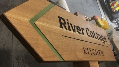 Bespoke wooden sign being created for River Cottage